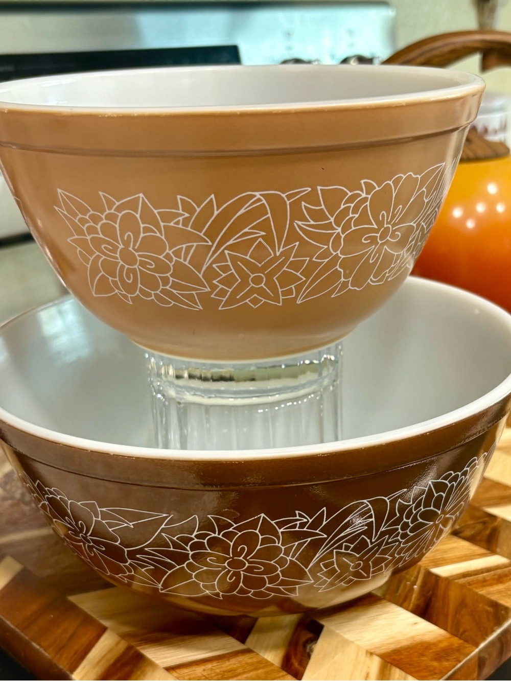 Pyrex Woodland - Brown and White Floral Mixing Bowl Set